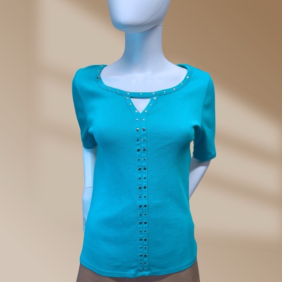 Rafaella Tops - Rafaella Quality Made Blue Stretch Top Silver Stud Embellishments Sz S/P NWOT